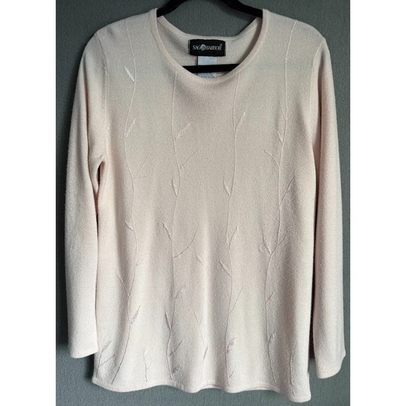 Vintage 90 Sag Harbor Women Small Sweater Pink Long Sleeve Crew Neck Embroidered - Picture 1 of 12